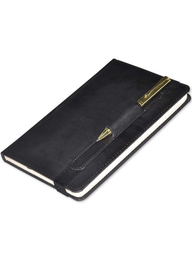 FIS Executive Notebook 120-Sheets Single Line 13x21cm, Italian PU with Pen, Black - FSNBEXSL1321BK - Image 1